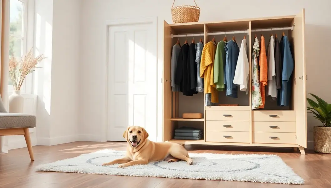 Eco-friendly fashion displayed next to a content dog.