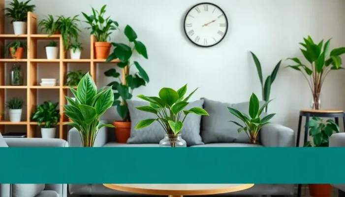 Cozy home interior with low-maintenance plants like Snake Plant and ZZ Plant.