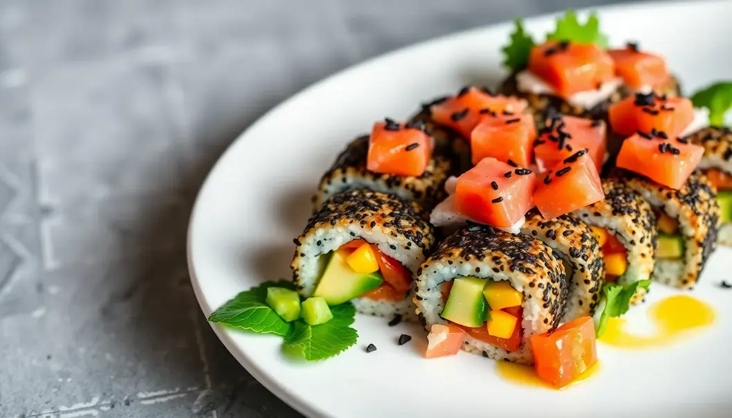 Chic Quinoa Sushi Rolls: A vibrant fusion of Japanese and South American flavors.